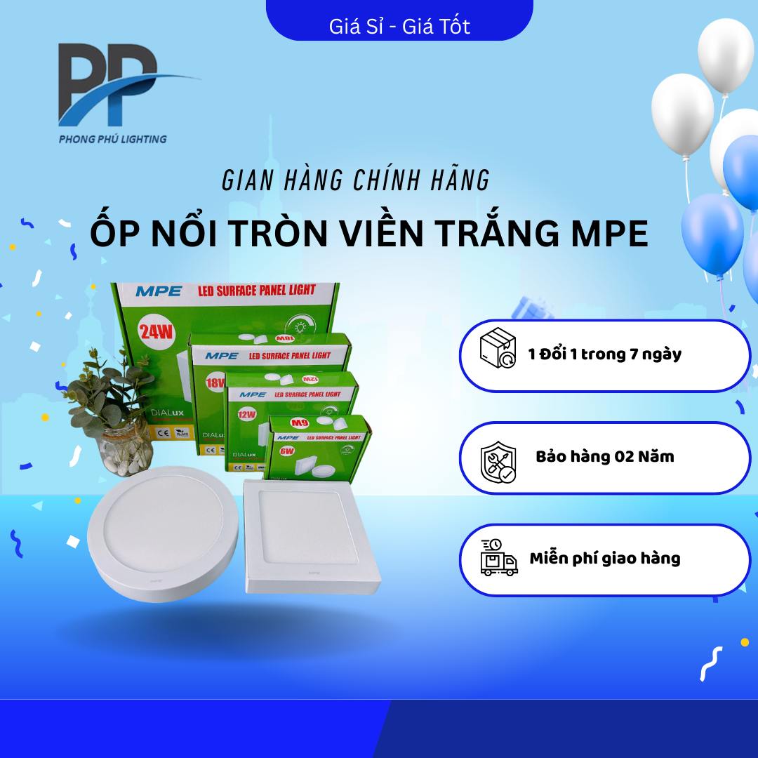Đèn Ốp Nổi Nhôm Tròn/ Vuông MPE SRPL Viền Trắng